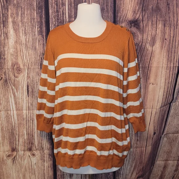 Modcloth Sweater Size 2X Orange/Cream Stripe - Picture 1 of 8